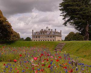 Preview wallpaper castle, building, tower, flowers