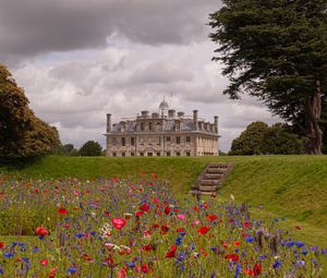 Preview wallpaper castle, building, tower, flowers