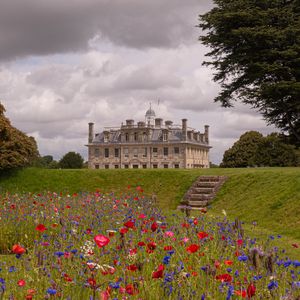 Preview wallpaper castle, building, tower, flowers