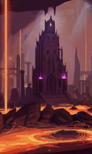 Preview wallpaper castle, building, tower, lava, fantasy, art