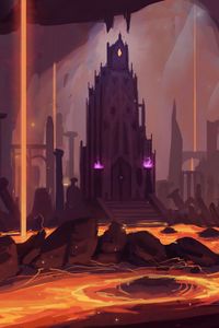 Preview wallpaper castle, building, tower, lava, fantasy, art