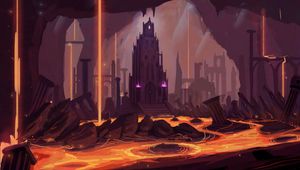 Preview wallpaper castle, building, tower, lava, fantasy, art