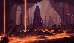 Preview wallpaper castle, building, tower, lava, fantasy, art