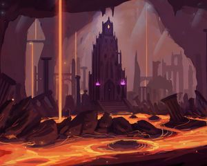 Preview wallpaper castle, building, tower, lava, fantasy, art