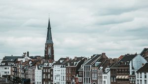 Preview wallpaper castle, city, buildings, tower, river