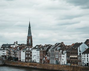 Preview wallpaper castle, city, buildings, tower, river