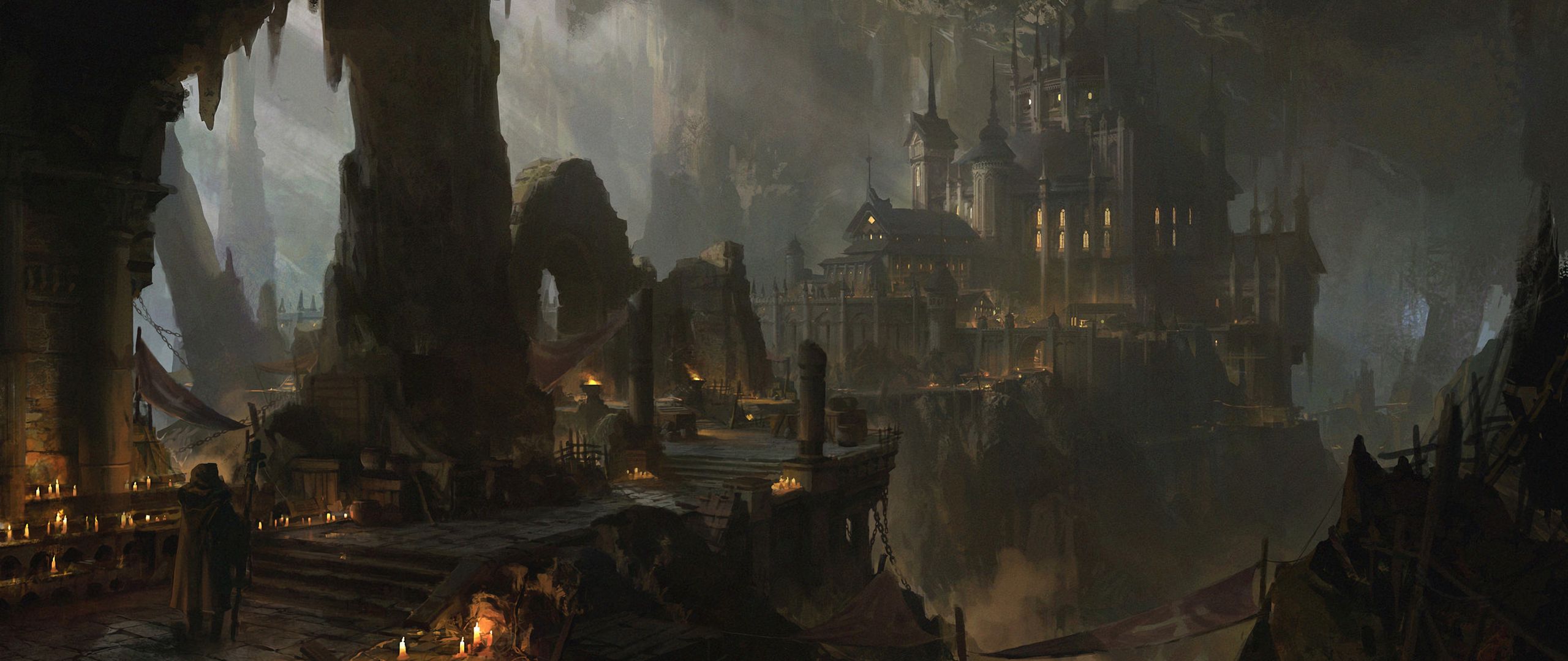 Download wallpaper 2560x1080 castle, dungeon, ruins, fantasy, art dual ...