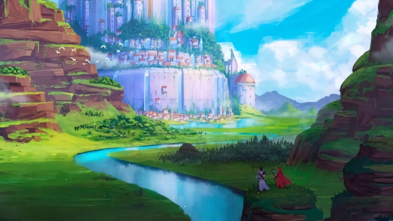 Wallpaper castle, fantasy, river, art