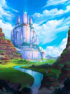 Preview wallpaper castle, fantasy, river, art