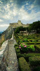 Preview wallpaper castle, flowerbeds, stone, marvao, portugal