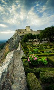 Preview wallpaper castle, flowerbeds, stone, marvao, portugal