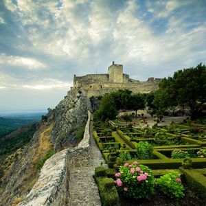 Preview wallpaper castle, flowerbeds, stone, marvao, portugal