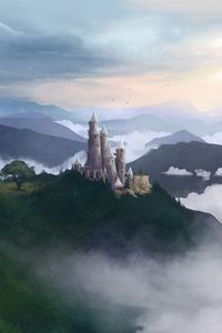 Preview wallpaper castle, fog, art