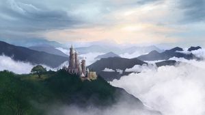 Preview wallpaper castle, fog, art