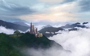 Preview wallpaper castle, fog, art