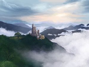 Preview wallpaper castle, fog, art