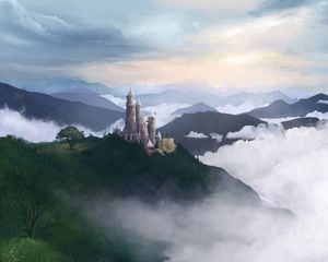 Preview wallpaper castle, fog, art