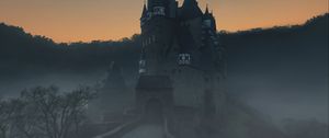 Preview wallpaper castle, fog, mountains, wierschem, germany