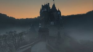Preview wallpaper castle, fog, mountains, wierschem, germany