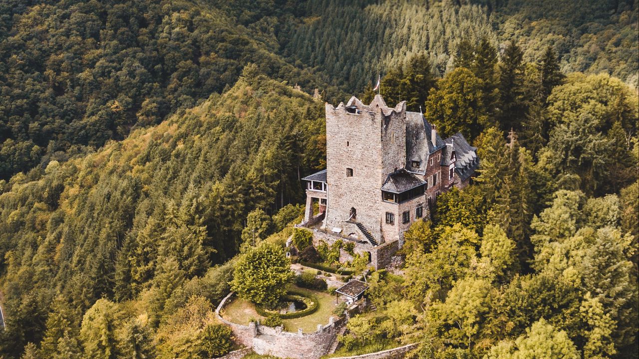Wallpaper castle, forest, aerial view, building, old