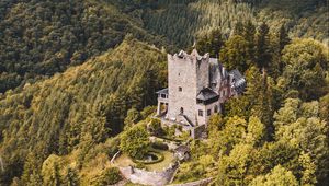Preview wallpaper castle, forest, aerial view, building, old