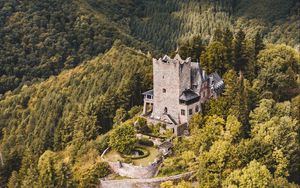 Preview wallpaper castle, forest, aerial view, building, old