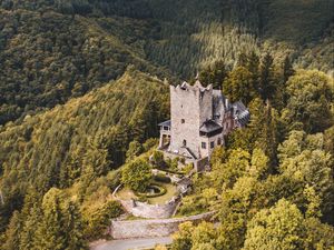 Preview wallpaper castle, forest, aerial view, building, old