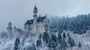 Preview wallpaper castle, forest, snow, winter, architecture