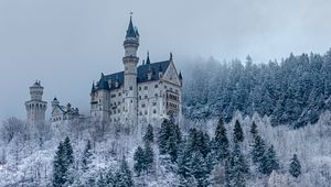 Preview wallpaper castle, forest, snow, winter, architecture