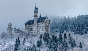 Preview wallpaper castle, forest, snow, winter, architecture