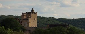 Preview wallpaper castle, forest, trees, horizon, clouds