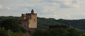 Preview wallpaper castle, forest, trees, horizon, clouds