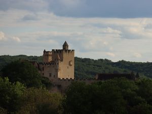 Preview wallpaper castle, forest, trees, horizon, clouds