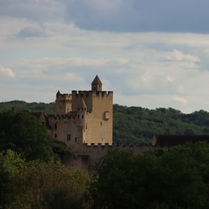 Preview wallpaper castle, forest, trees, horizon, clouds