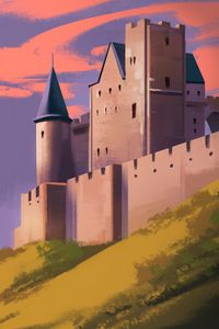 Preview wallpaper castle, fortress, building, hill, art