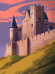 Preview wallpaper castle, fortress, building, hill, art