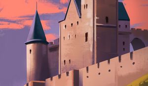 Preview wallpaper castle, fortress, building, hill, art