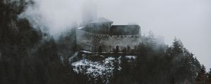 Preview wallpaper castle, fortress, hill, forest, clouds