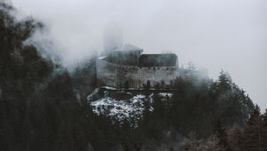 Preview wallpaper castle, fortress, hill, forest, clouds