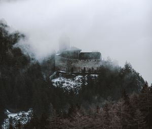 Preview wallpaper castle, fortress, hill, forest, clouds