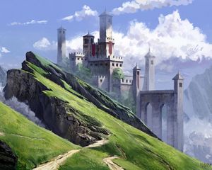 Preview wallpaper castle, fortress, mountains, art