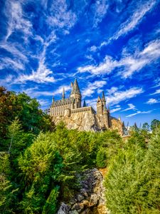 Preview wallpaper castle, fortress, rock, trees