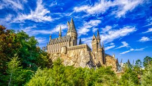 Preview wallpaper castle, fortress, rock, trees