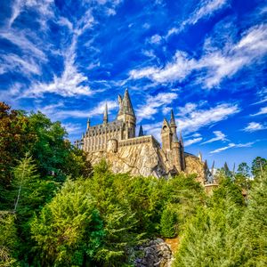 Preview wallpaper castle, fortress, rock, trees
