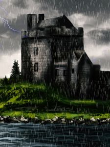 Preview wallpaper castle, gloom, rain, art