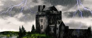 Preview wallpaper castle, gloom, rain, art