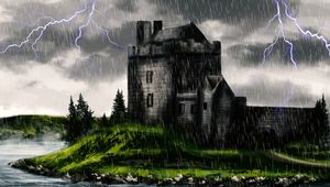 Preview wallpaper castle, gloom, rain, art