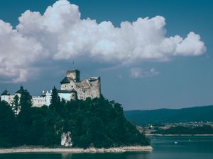 Preview wallpaper castle, hill, trees, sea