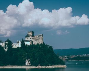 Preview wallpaper castle, hill, trees, sea