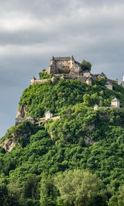 Preview wallpaper castle, hill, trees, nature, view